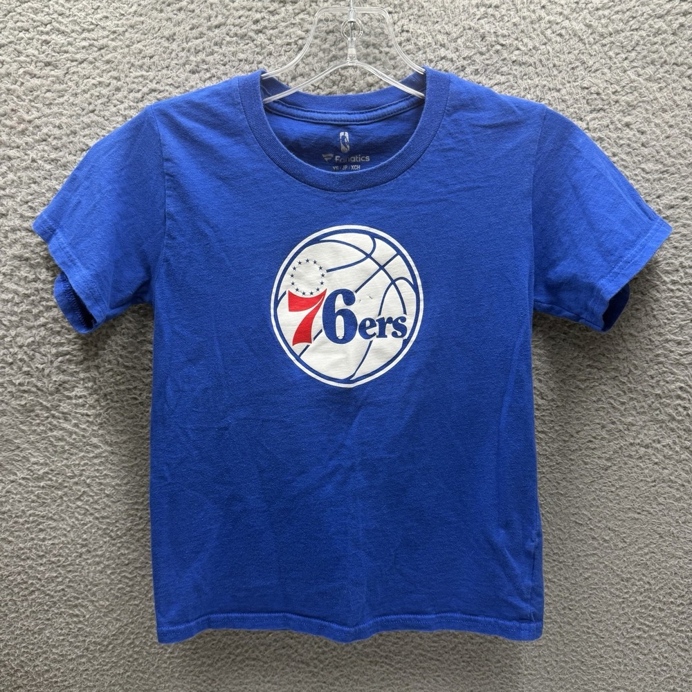 Fanatics T-Shirt Boy Size S Blue Philadelphia 76ers Short Sleeve Graphic Shirt